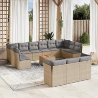 14-delige Loungeset met kussens poly rattan beige - thumbnail