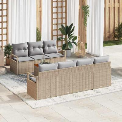 Tuinbankenset met kussen 8 pcs Beige poly rattan