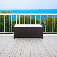 Opbergbankje met kussen 138 cm poly rattan bruin - thumbnail