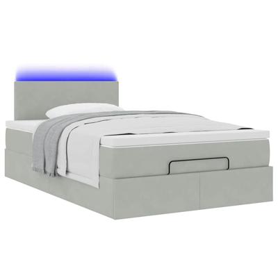 Ottoman bed met matras en LED's 140x190cm fluweel lichtgrijs