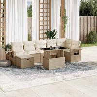 8-delige Loungeset met kussens poly rattan beige - thumbnail