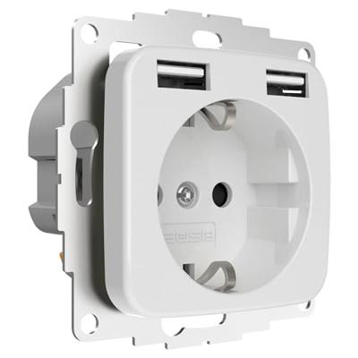 Stopcontact met 2x USB poort 2400mA glanzend wit - compatible met Busch-Jaeger Standaard / Inbouw SI