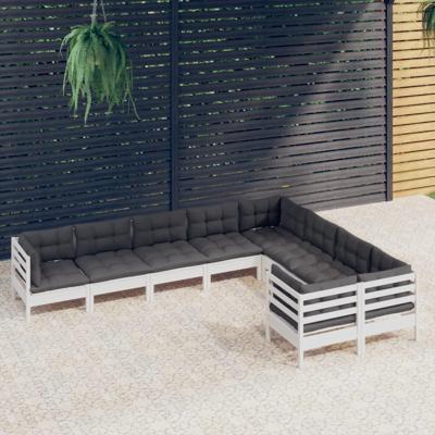 9-delige Loungeset met kussens grenenhout wit