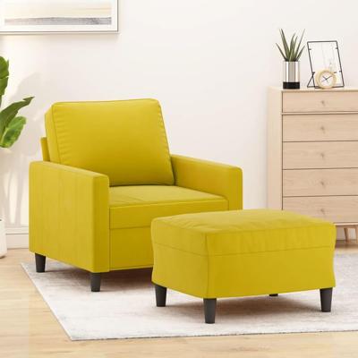 Fauteuil met voetenbank 60 cm fluweel geel