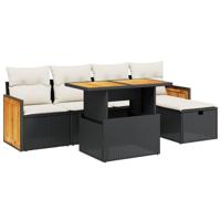 6-delige Loungeset met kussens poly rattan zwart - thumbnail
