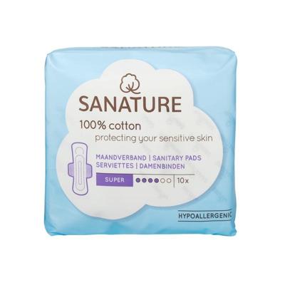 Sanature Maandverband super 100% katoen 10 Stuks Sanature Maandverband super 100% katoen 10 Stuks