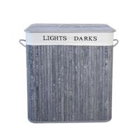 Homestyle Pro rechthoekige bamboe wasmand + tekst 52x32x63 cm grijs/wit - thumbnail