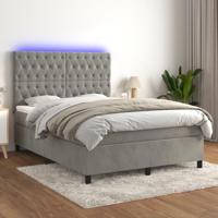 Boxspring met matras en LED fluweel lichtgrijs 140x200 cm - thumbnail