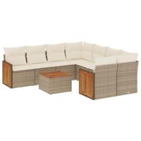 9-delige Loungeset met kussens poly rattan beige - thumbnail
