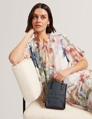 Ted Baker Paulii Faux Raffia Mini Icon Bag-Navy