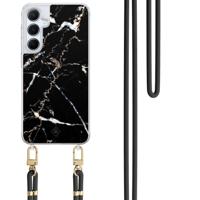 Samsung Galaxy A35 hoesje met zwart koord - Marmer zwart - thumbnail