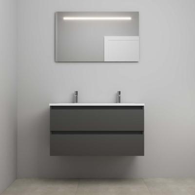 On-Line Badkamermeubelset - 100 cm - Voorgemonteerd - Acryl Wastafel - 2 Kraangaten - Spiegel met LED-Verlichting - Mat Antraciet