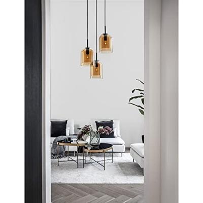Lyora HanglampVelor 3-lichts zwart met amber glas rond - 9236735 - thumbnail