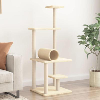 Kattenmeubel met sisal krabpalen 136 cm crmekleurig