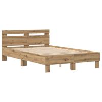 Bedframe artisanaal eikenkleurig 120 x 190 cm Bewerkt hout - thumbnail
