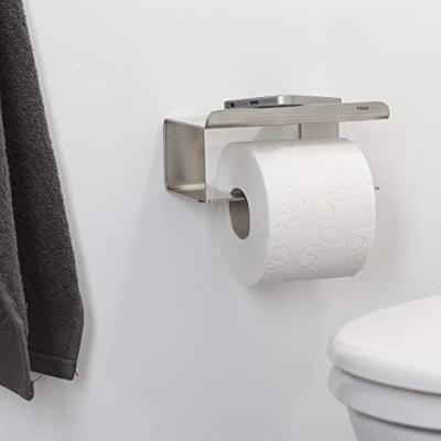 Tiger Colar Toiletrolhouder - zonder klep - met planchet - zelfklevend - geborsteld RVS 1314230946 - thumbnail