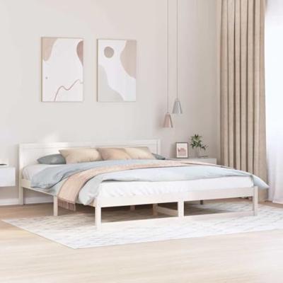 Bedframe met hoofdeinde Wit 200 x 200 cm Massief grenenhout