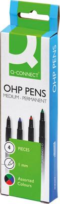 Q-CONNECT OHP marker, permanent, medium, set van 4 stuks in geassorteerde kleuren