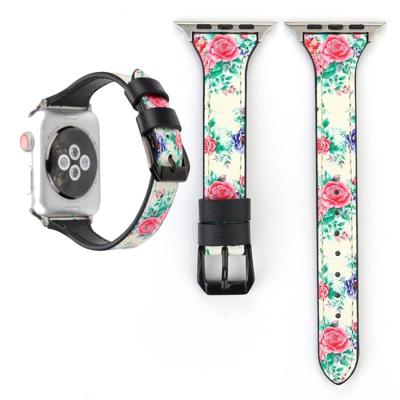 Letter T vorm eenvoudige Floral lederen polshorloge band met roestvrijstalen gesp voor Apple Watch serie 3 & 2 & 1 42mm (geel)