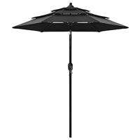 VidaXL Parasol 3-laags met aluminium paal 2 m zwart - thumbnail