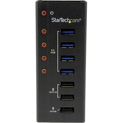 StarTech.com 4 poorten USB 3.0 hub plus 3 oplaadaansluitingen (2 x 1 A & 1 x 2 A) - metalen behuizing voor wandmontage - USB-hub met laadpoorten