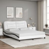 Bedframe met hoofdbord kunstleer zwart en wit 160x200 cm - thumbnail