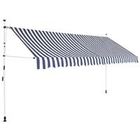 VidaXL Luifel handmatig uittrekbaar 400 cm blauw en witte strepen - thumbnail
