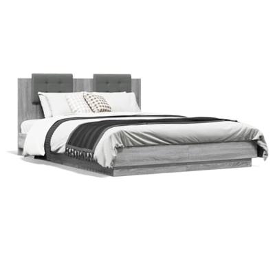 Bedframe met hoofdbord en LED grijs sonoma eiken 140x200 cm