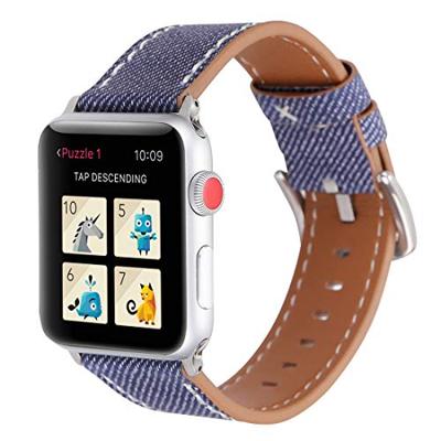 Denim Pattern Echt Leren bandje - Donker blauw - Geschikt voor Apple Watch 44mm / 45mm / 46mm / 49mm