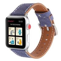 Denim Pattern Echt Leren bandje - Donker blauw - Geschikt voor Apple Watch 44mm / 45mm / 46mm / 49mm - thumbnail