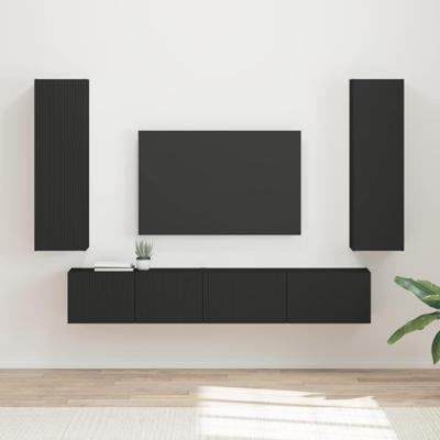 Tv-meubelset Wandgemonteerd 3 pcs Zwart Bewerkt hout