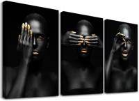 Schilderij - Gouden vrouw, Gold, 120x80 cm. 3 luik, wanddecoratie - thumbnail