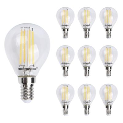 10x E14 LED Filament - 4 Watt 470 lumen - 2700K warm wit licht - kleine fitting - Vervangt 40 Watt - P45 vorm