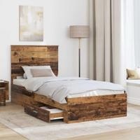 Bedframe met hoofdeinde Oudhout 90 x 200 cm Bewerkt hout - thumbnail