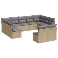 11-delige Tuinset met kussens poly rattan beige - thumbnail