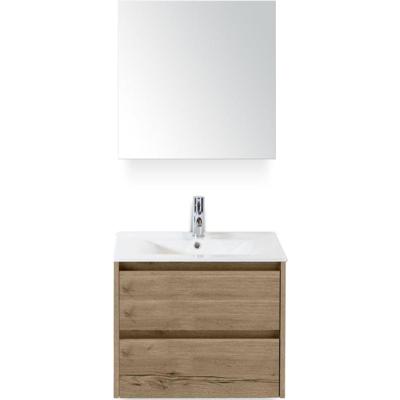 Dante Badmeubelset 60 cm - Natuur Eiken - Keramische Wastafel Wit Enjoy met Spiegelkast