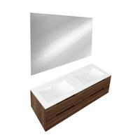 Saniclass Prime Balance Badkamermeubelset - 120x55x45cm - 2 rechthoekige keramische wasbakken wit - 2 kraangaten - 4 lades - rechthoekige spiegel - noten SW724613/SW804533/SW1027164 x2 - thumbnail