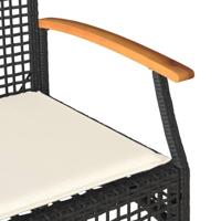 Tuinbank met kussen poly rattan en acaciahout zwart - thumbnail
