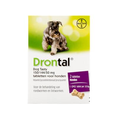 Drontal Dog Tasty 150/144/50 mg ontwormingsmiddel hond 2 tabletten Drontal Dog Tasty 150/144/50 mg ontwormingsmiddel hond 2 tabletten