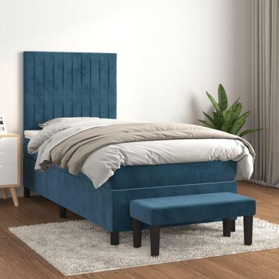 Boxspring met matras fluweel donkerblauw 90x190 cm