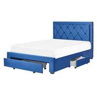 Beliani-LIEVIN-Bed met opbergruimte-Blauw-140 x 200 cm-Fluweel - thumbnail