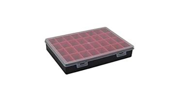 Opbergbox Tayg met 32 uitneembare bakjes zwart 330x247x54mm transparante deksel met afsluitclips