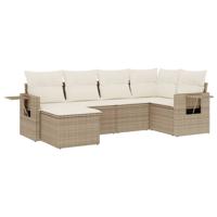 7-delige Loungeset met kussens poly rattan beige - thumbnail