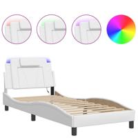 Bedframe met LED-verlichting kunstleer wit 90x200 cm - thumbnail