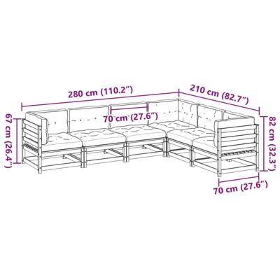 6-delige Loungeset met kussens massief grenenhout wasbruin - thumbnail