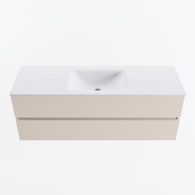 MONDIAZ VICA 140cm badmeubel onderkast Linen 2 lades. Wastafel CLOUD midden zonder kraangat, kleur Talc.