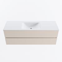 MONDIAZ VICA 140cm badmeubel onderkast Linen 2 lades. Wastafel CLOUD midden zonder kraangat, kleur Talc. - thumbnail