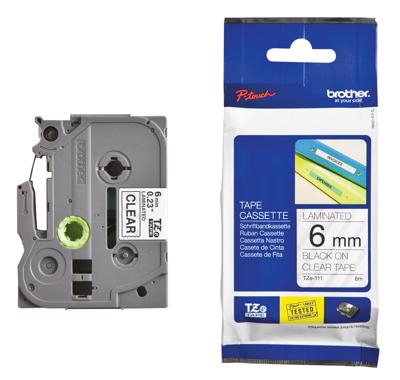 Labeltape Brother P-touch TZe-111 standaard 6mm zwart op transparant