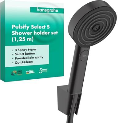 Handdouche set HansGrohe Pulsify S Porter Set 105 3 Jets Met Doucheslang 125 cm Mat Zwart