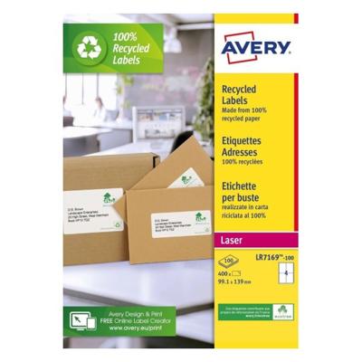 Etiket Avery LR7169-100 99.1x139 mm recycled wit 400 etiketten